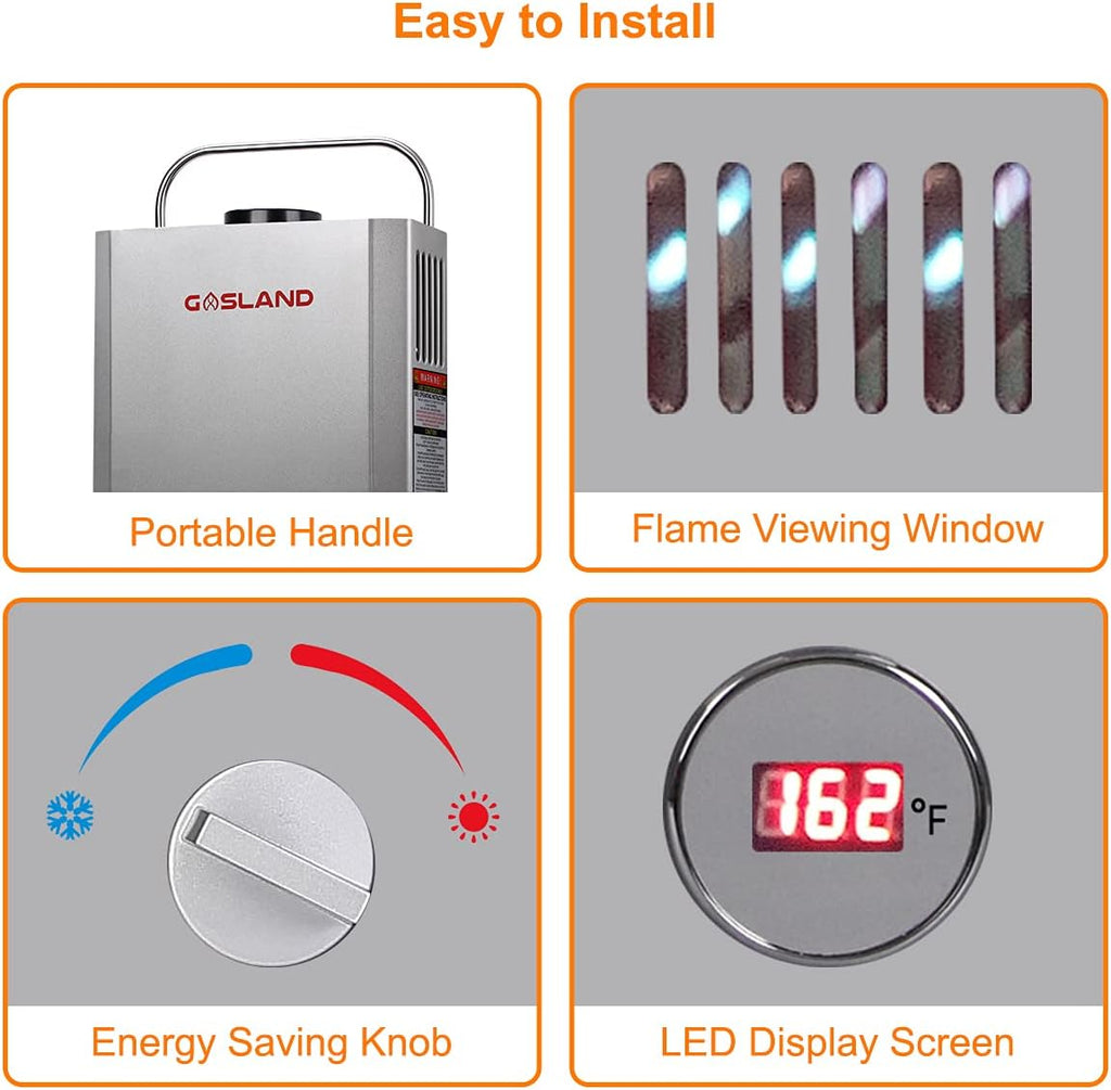 Portable Tankless Water Heater, Outdoors 6L 1.58GPM Propane Water Heater for RV Camping, Overheating Protection