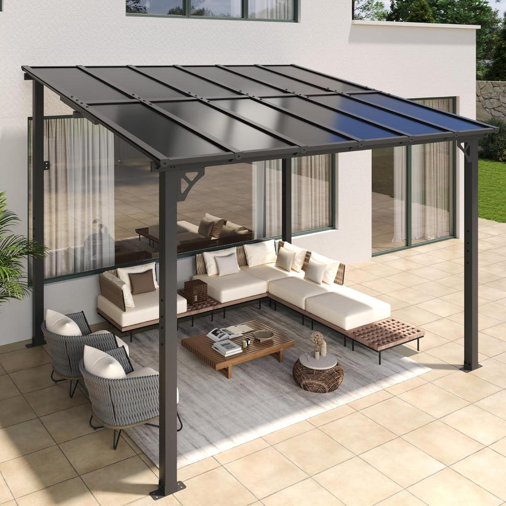 10' x 12' Gazebo for Patio, Gazebo Pergola with Sloped Roof, Large Wall-Mounted Heavy Duty Awnings, for Backyard, Deck, Patio