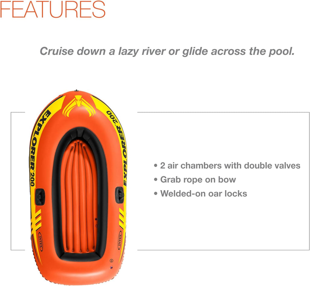 Explorer Inflatable Boat Series: Dual Air Chambers – Welded Oar Locks – Grab Handles – Bow Rope – Sporty Design