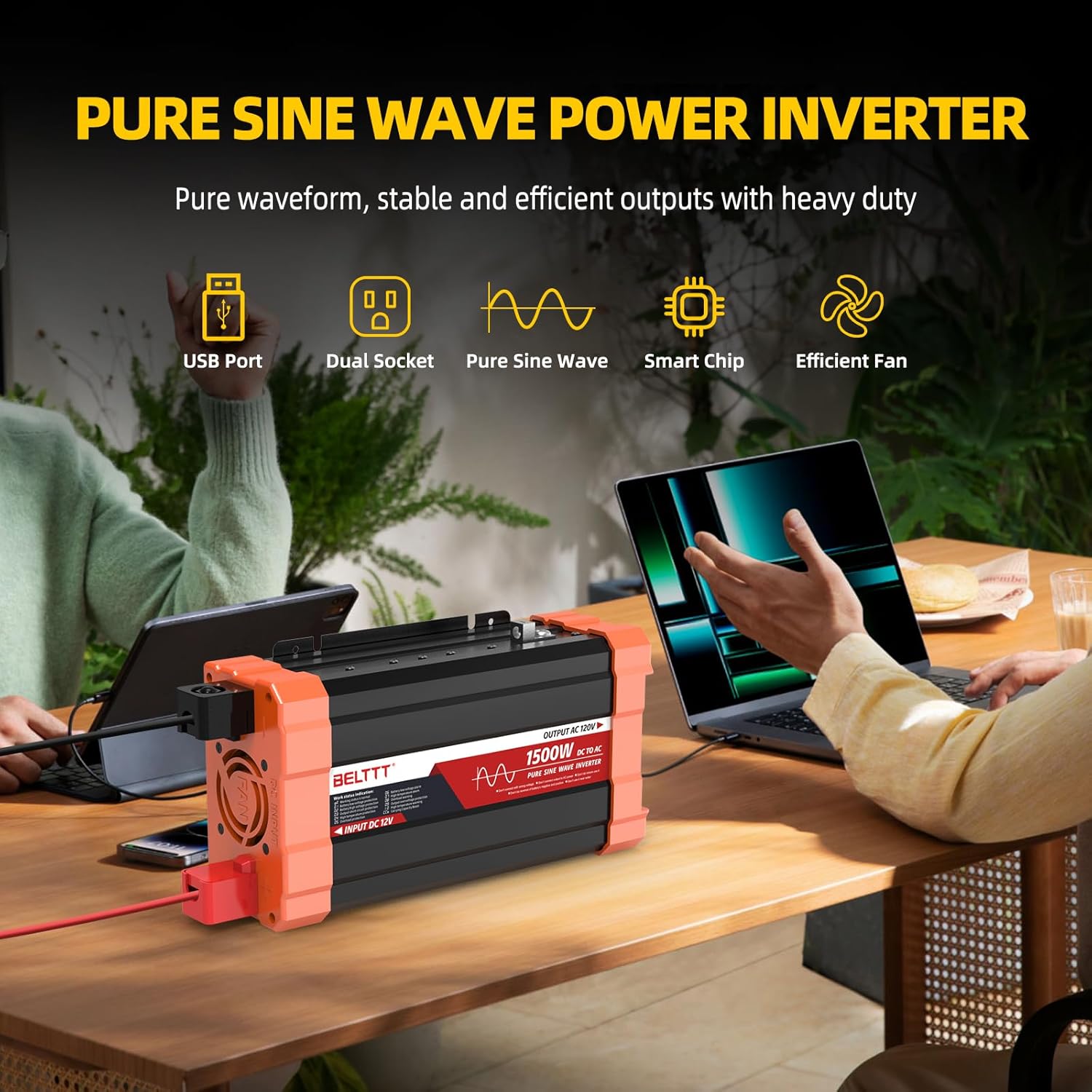 2000W Pure Sine Wave Inverter, Car Power Inverter 12V to 120V AC Converter for RV, Truck, Solar, Outdoor with Dual AC and 20A Socket, 5V 2.1A USB, Surge 4000W, Hardwire Port, Remote Controller