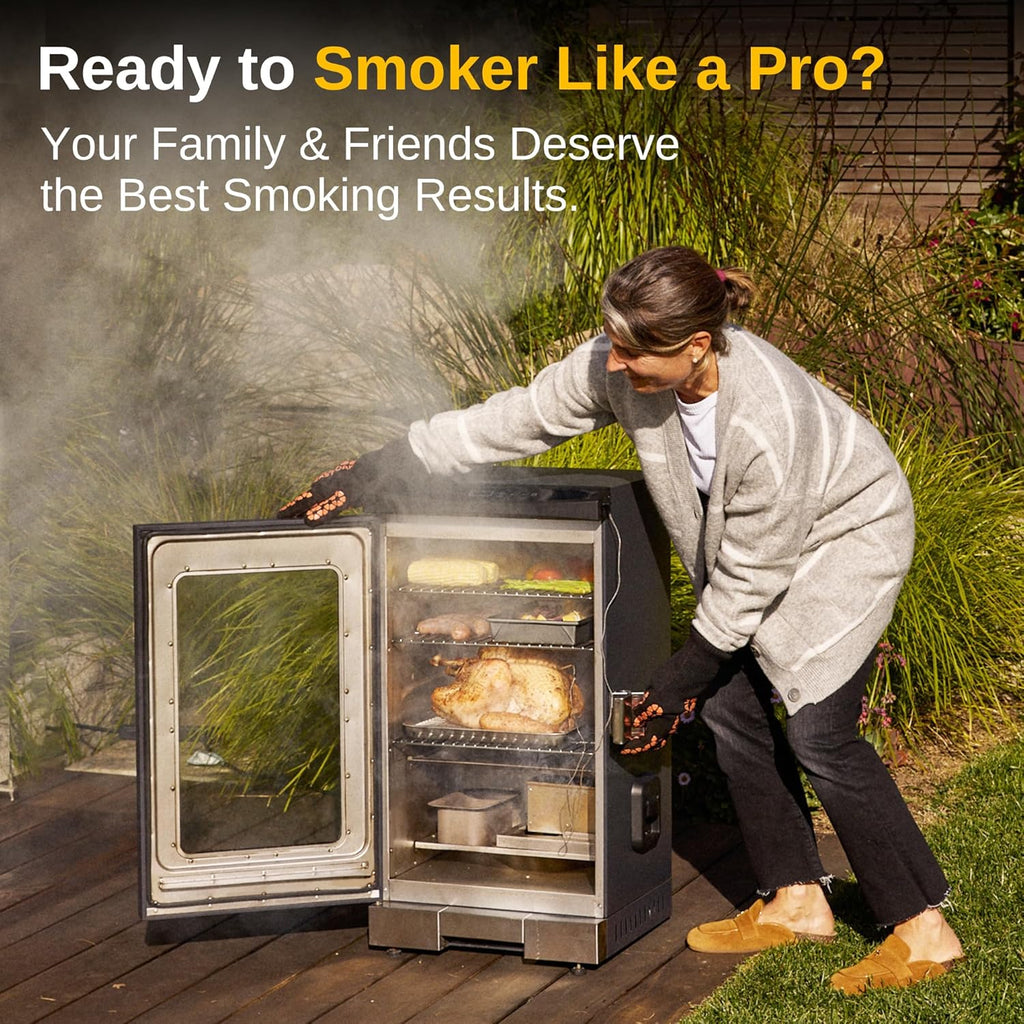 30" Electric Smoker, Outdoor Smoker with Glass Door & Meat Thermometer, 725 Sq Inch Large Capacity, 4 Detachable Racks for Backyard BBQ, Party, Outdoor Cooking Night Blue