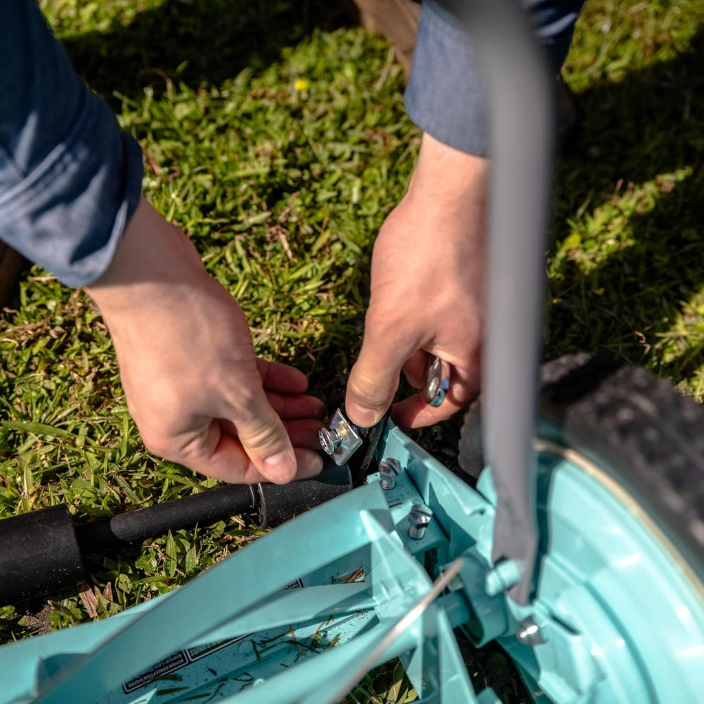 Mower Company 1725-16GC 16-inch 7-blade reel mower with grass debris collection device, designed specifically for lawns, green model