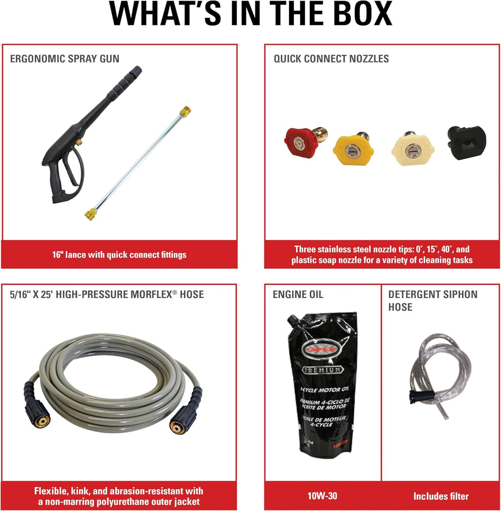 Cleaning CM61083 Clean Machine 3400 PSI Gas Pressure Washer, 2.5 GPM, CRX Engine, Includes Spray Gun and Wand, 4 QC Nozzle Tips, 5/16-in. x 25-ft. MorFlex Hose.
