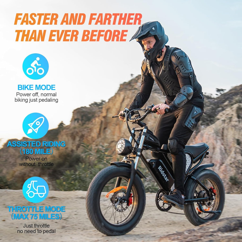 Electric Bike for Adults, 1000/2000W, 25/30/37MPH,48V-52V, 20AH,40AH Battery, Max 50-180 Miles Electric Motorcycle, 20" Fat Tire Dirt Bike, Shamano 7-Speed E-Bike