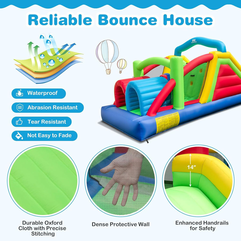 Inflatable Obstacle Course Bounce House, Kids Huge Sectional Bouncy Castle with Dual Slides, Tunnels, Bounce Area, Climbing, Obstacles, Playhouse for Kids Indoor Outdoor Birthday Party Gift