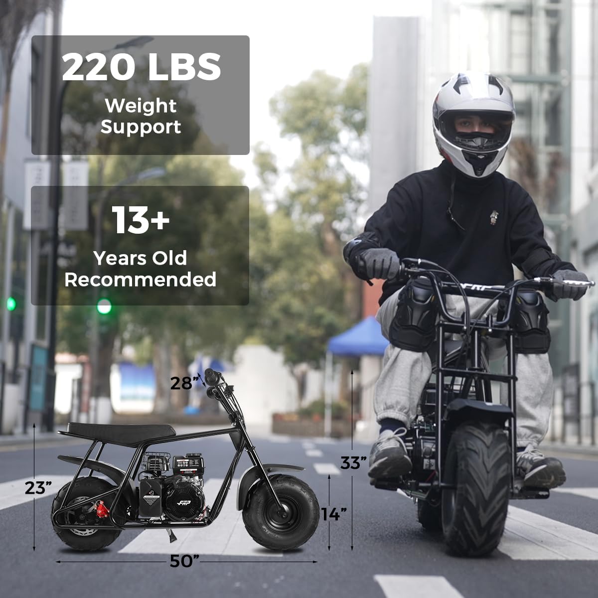 Mini Dirt Bike GMB100, 99 CC Gas Powered Mini Bike 4 Stroke 3HP, Off Road Mini Bikes for Kids and Adult, Trail Bike Up to 24 Mph, Weight Support Up to 185 LBS (Black)