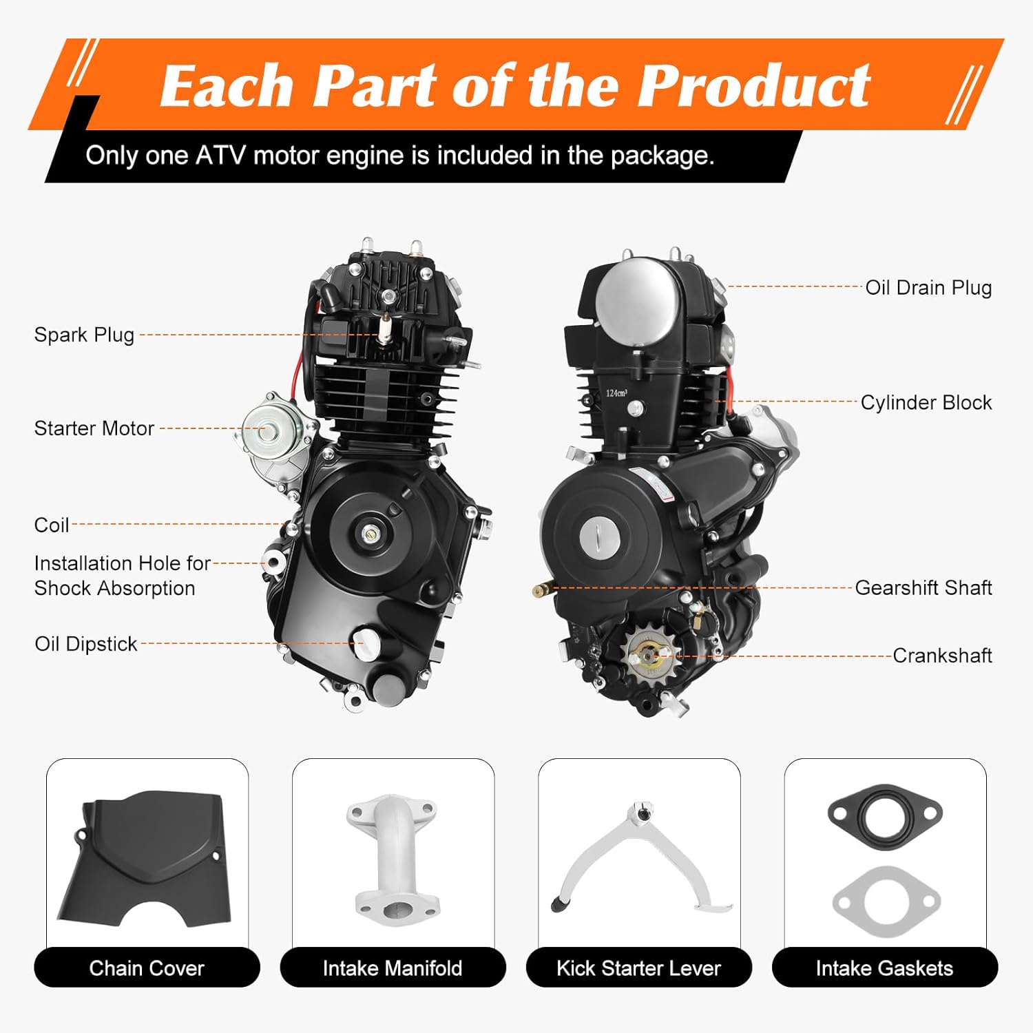 150CC 4 Stroke Engine Motor, Gy6 Single Cylinder Complete Engine Kit for 110cc-150cc Atvs and Go Karts and 11" Long Box Engine Size Scooters High-Flow Oil Pump CVT Carburetor Top Mount
