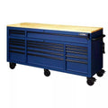 72 IN. 18-DRAWER MOBILE WORKBENCH WITH ADJUSTABLE-HEIGHT SOLID WOOD TOP IN MATTE BLUE