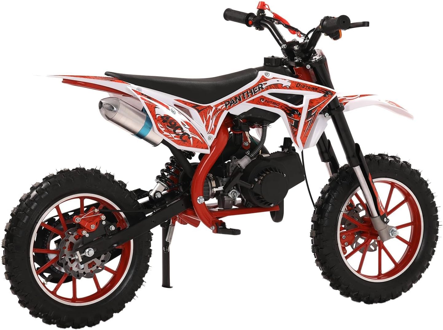 49cc Kids Dirt Bike, Gas Powered 2-Stroke Mini Motocross Motorcycle, Off-Road Dirtbike for Kids 8-14 with Front/Rear Disc Brakes, Shock Absorption, Soft Seat Cushion