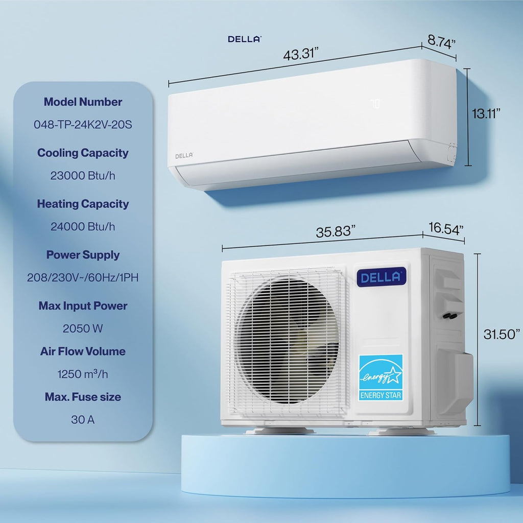 Hyper Heat Lower as -13°F 9,000 BTU WiFi Mini Split,Work with Alexa,Energy Star 115V 23 SEER2,Cools Up to 400 Sq. Ft,Inverter AC with 0.75 Ton Pre-Charged Heat Pump & 16.4ft Installation Kits