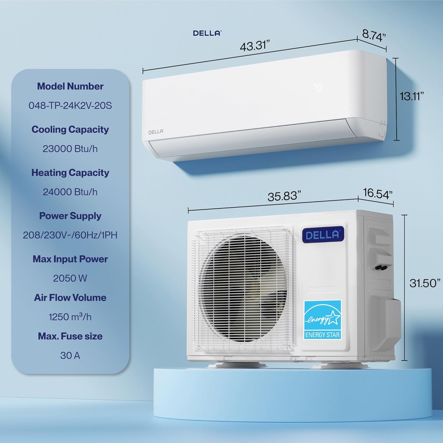 Hyper Heat Lower as -13°F 9,000 BTU WiFi Mini Split,Work with Alexa,Energy Star 115V 23 SEER2,Cools Up to 400 Sq. Ft,Inverter AC with 0.75 Ton Pre-Charged Heat Pump & 16.4ft Installation Kits