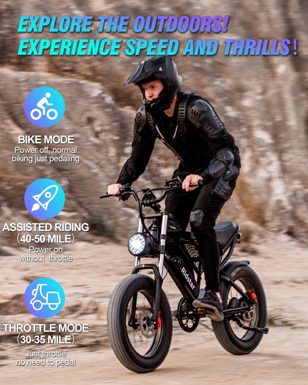 Electric Bike for Adults, 1000/2000W, 25/30/37MPH,48V-52V, 20AH,40AH Battery, Max 50-180 Miles Electric Motorcycle, 20" Fat Tire Dirt Bike, Shamano 7-Speed E-Bike