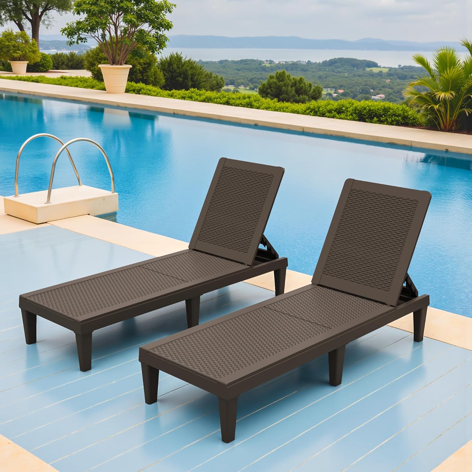 Outdoor Chaise Lounge Chair Set of 2 for Patio Poolside, Waterproof & Adjustable & Easy Assembly Sun Lounger for Outside Deck, Pool, Beach, Black