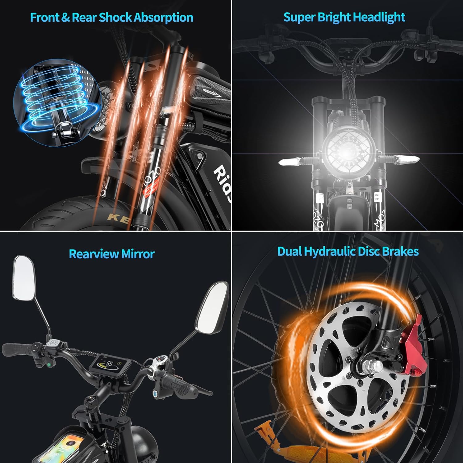 Electric Bike for Adults, 1000/2000W, 25/30/37MPH,48V-52V, 20AH,40AH Battery, Max 50-180 Miles Electric Motorcycle, 20" Fat Tire Dirt Bike, Shamano 7-Speed E-Bike