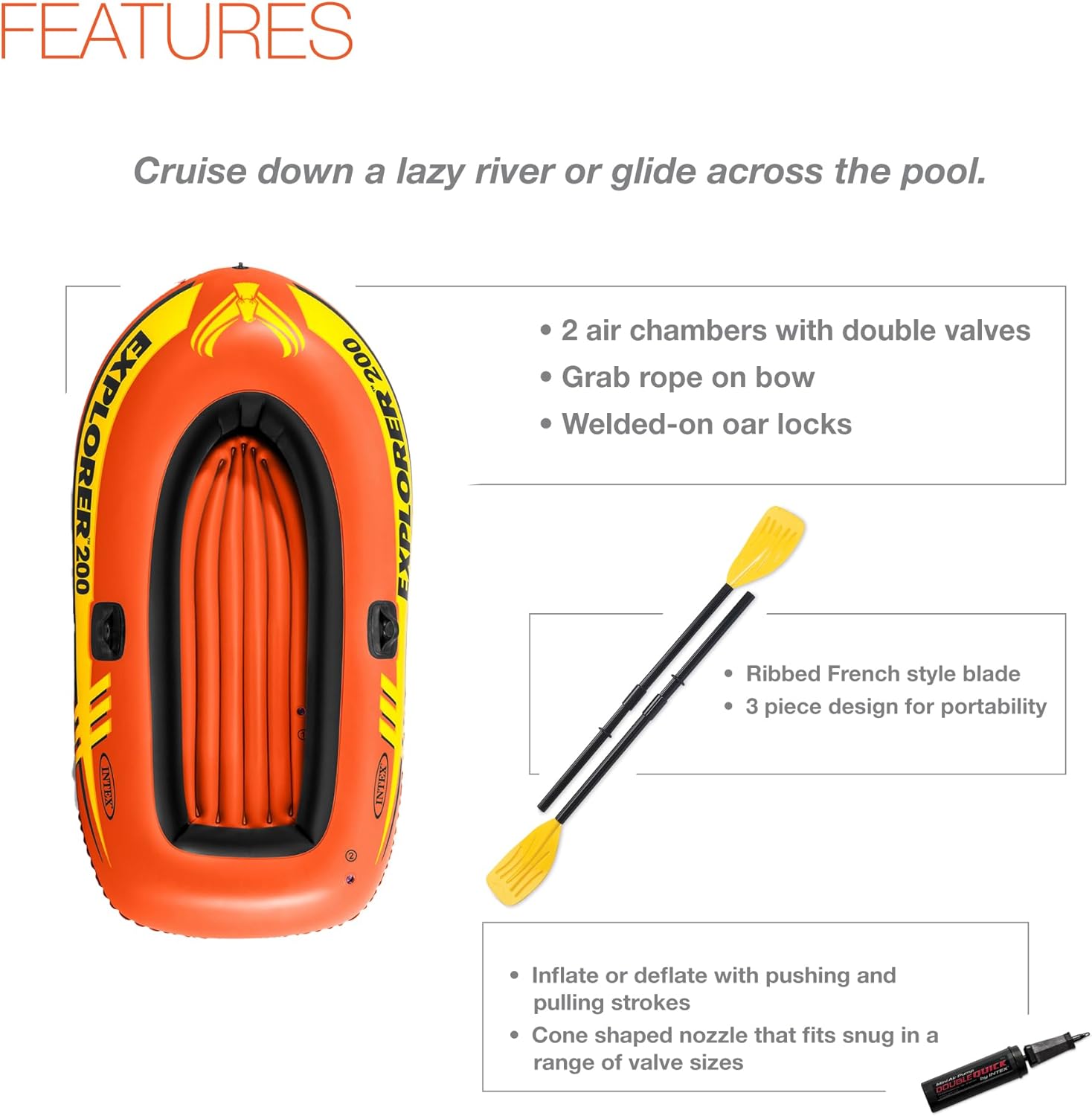 Explorer Inflatable Boat Series: Dual Air Chambers – Welded Oar Locks – Grab Handles – Bow Rope – Sporty Design
