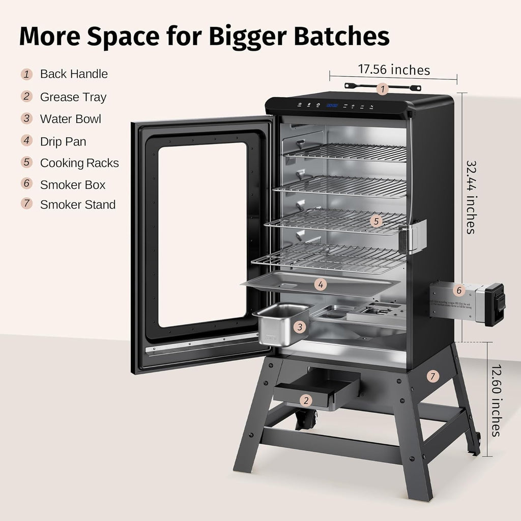 30" Electric Smoker, Outdoor Smoker with Glass Door & Meat Thermometer, 725 Sq Inch Large Capacity, 4 Detachable Racks for Backyard BBQ, Party, Outdoor Cooking Night Blue