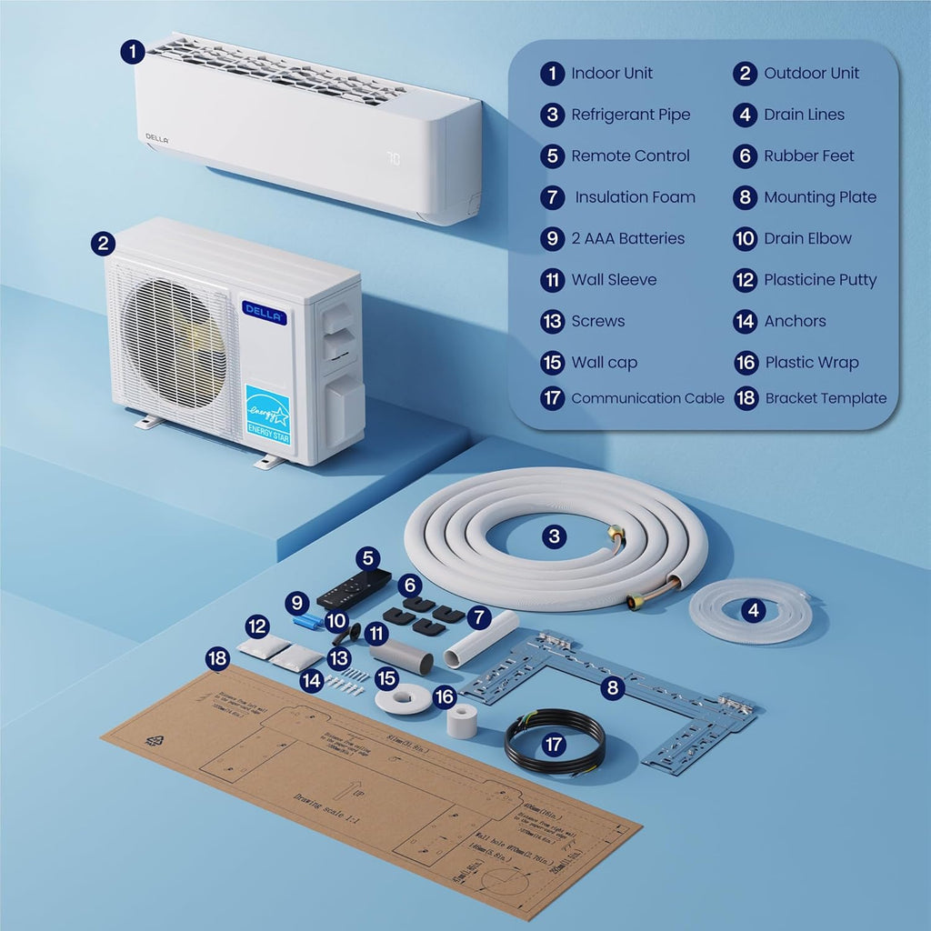 Hyper Heat Lower as -13°F 9,000 BTU WiFi Mini Split,Work with Alexa,Energy Star 115V 23 SEER2,Cools Up to 400 Sq. Ft,Inverter AC with 0.75 Ton Pre-Charged Heat Pump & 16.4ft Installation Kits