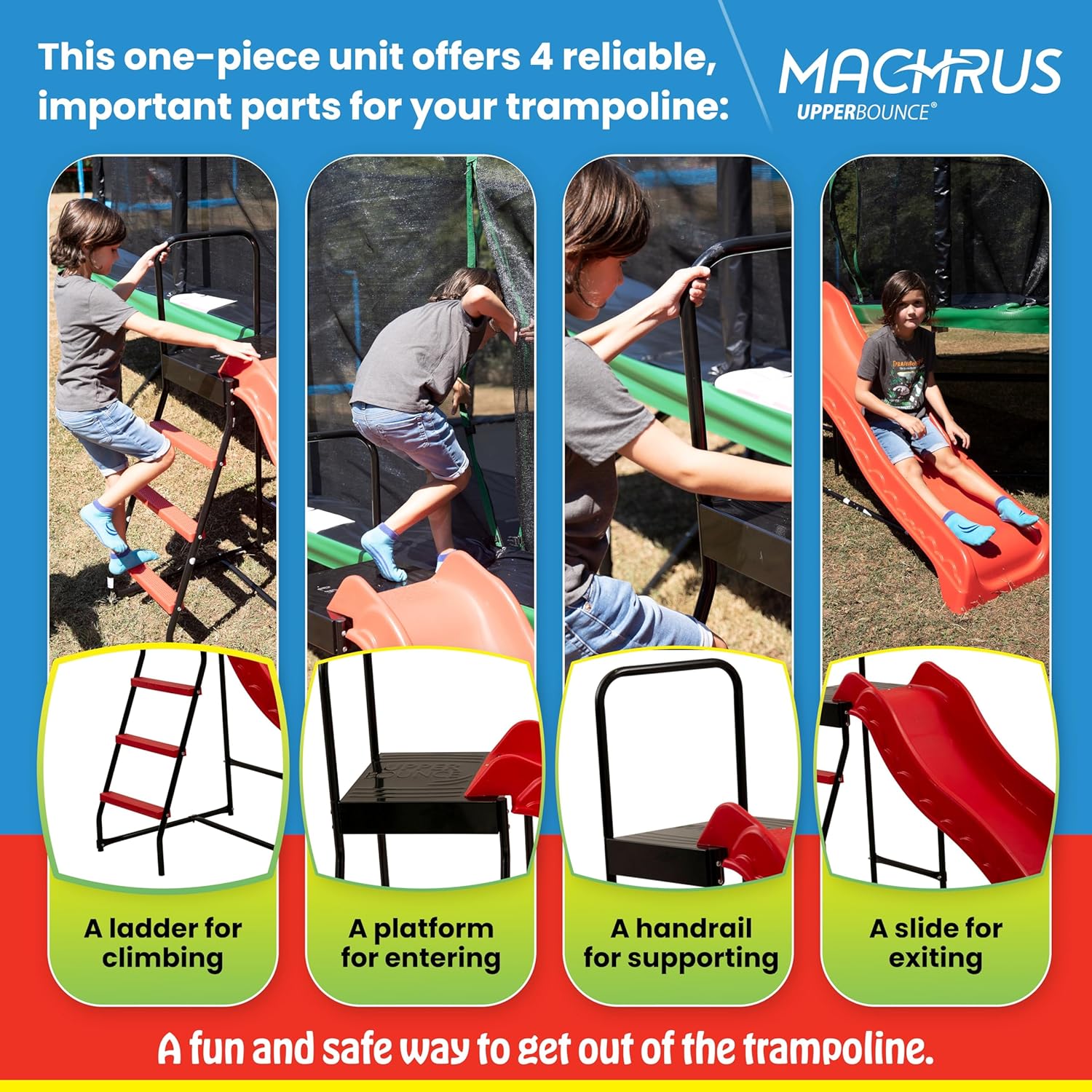 Trampoline Step N Slide | Fun Indoor & Outdoor Ladder and Wave Slide Set – Perfect for Round or Rectangle Trampolines with or Without Net