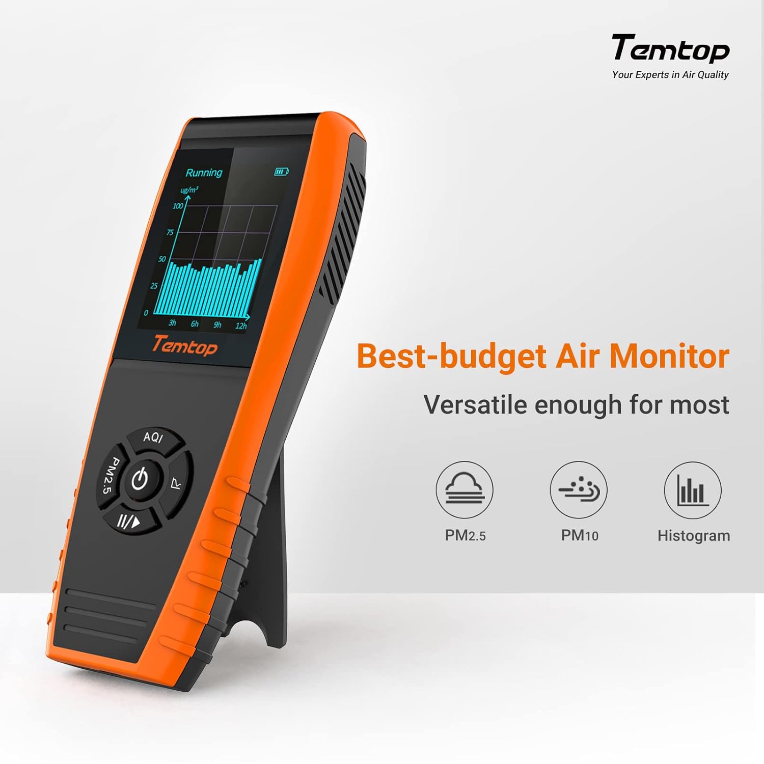 Air Quality Monitor PM2.5 PM10 Particle Counter, Formaldehyde, Temperature, Humidity, TVOC AQI Tester for Indoor/Outdoor Air Pollution Detection w/Data Export