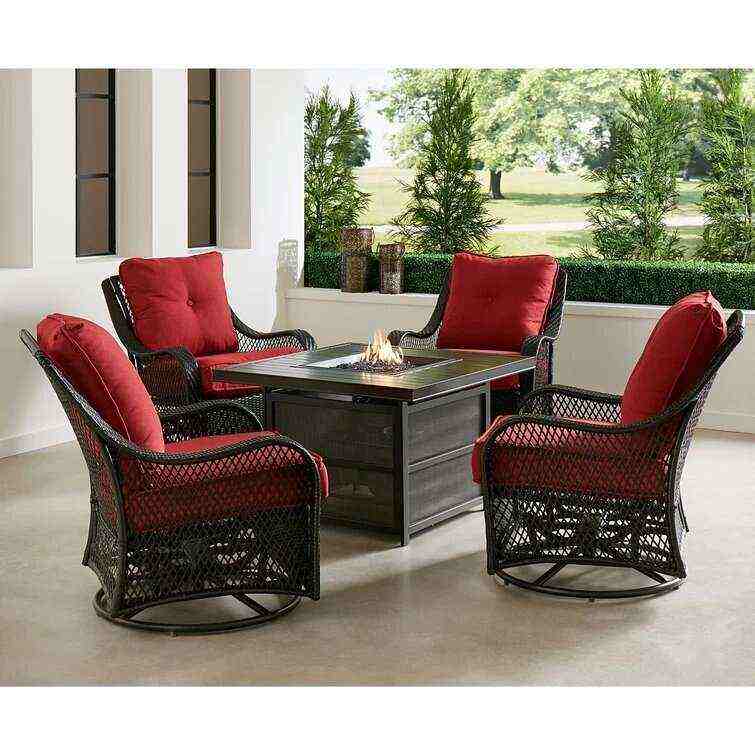 Orleans 5-Piece Steel Patio Fire Pit Conversation Set with Navy Blue C - Bed Bath & Beyond