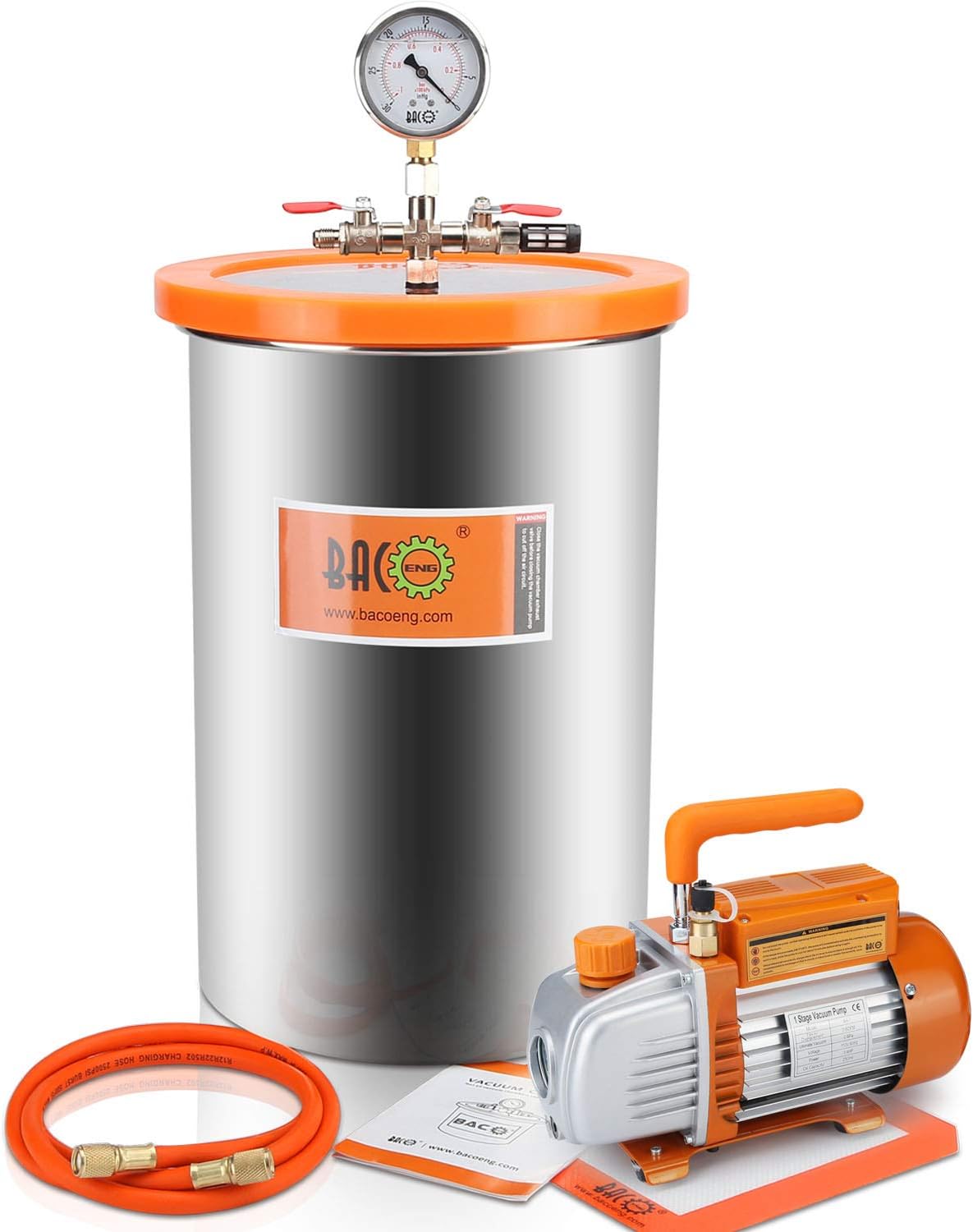 BACOENG 3 Gallon Vacuum Chamber Kit with 3.6 CFM 1 Stage Vacuum Pump HVAC