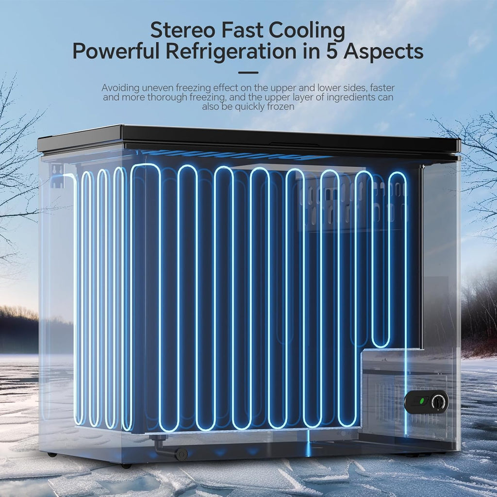 3.5 Cubic Feet Chest Freezer with 2 Removable Baskets Free Standing Top Open Door Compact Freezer with Adjustable Temperature for Home/Kitchen/Office/Bar (3.5 Cubic Feet, White)