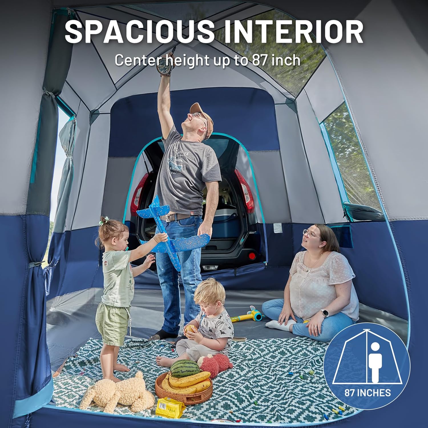 5-9 Person SUV Tent with Screen Porch and Awning for Family Camping, Weather Resistant and Portable Van or Car Tent, Includes Rainfly and Storage Bag, 13' W X 10' L X 7.1' H