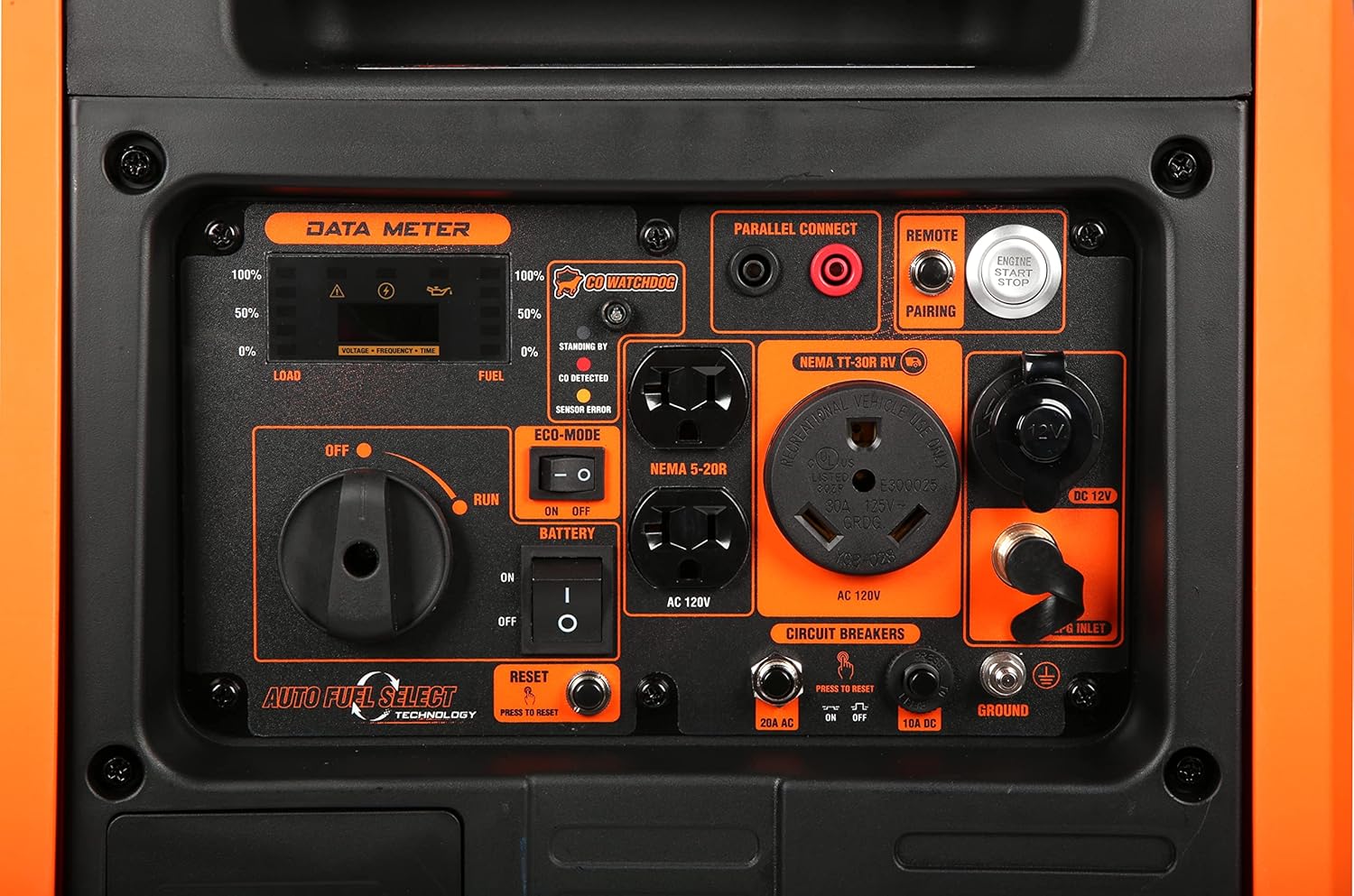 Quiet 6800-Watt Dual Fuel RV-Ready Electric Start Portable Inverter Generator with Fuel Shut Off and CO Watchdog for Electric Vehicle Backup (DF680iX)