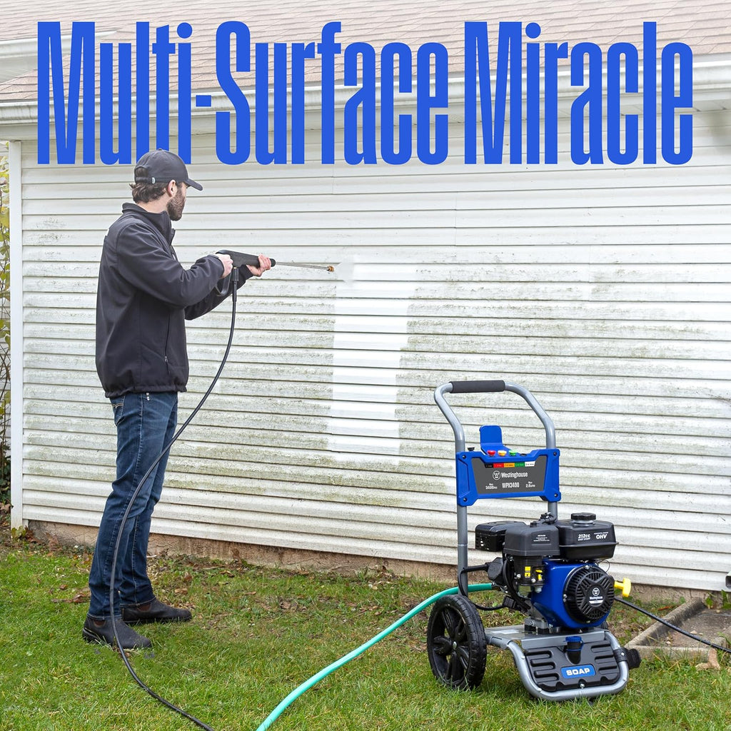 WPX3400 Gas Pressure Washer, 3400 PSI and 2.6 Max GPM, Onboard Soap Tank, Spray Gun and Wand, 5 Nozzle Set, for Cars/Fences/Driveways/Homes/Patios/Furniture