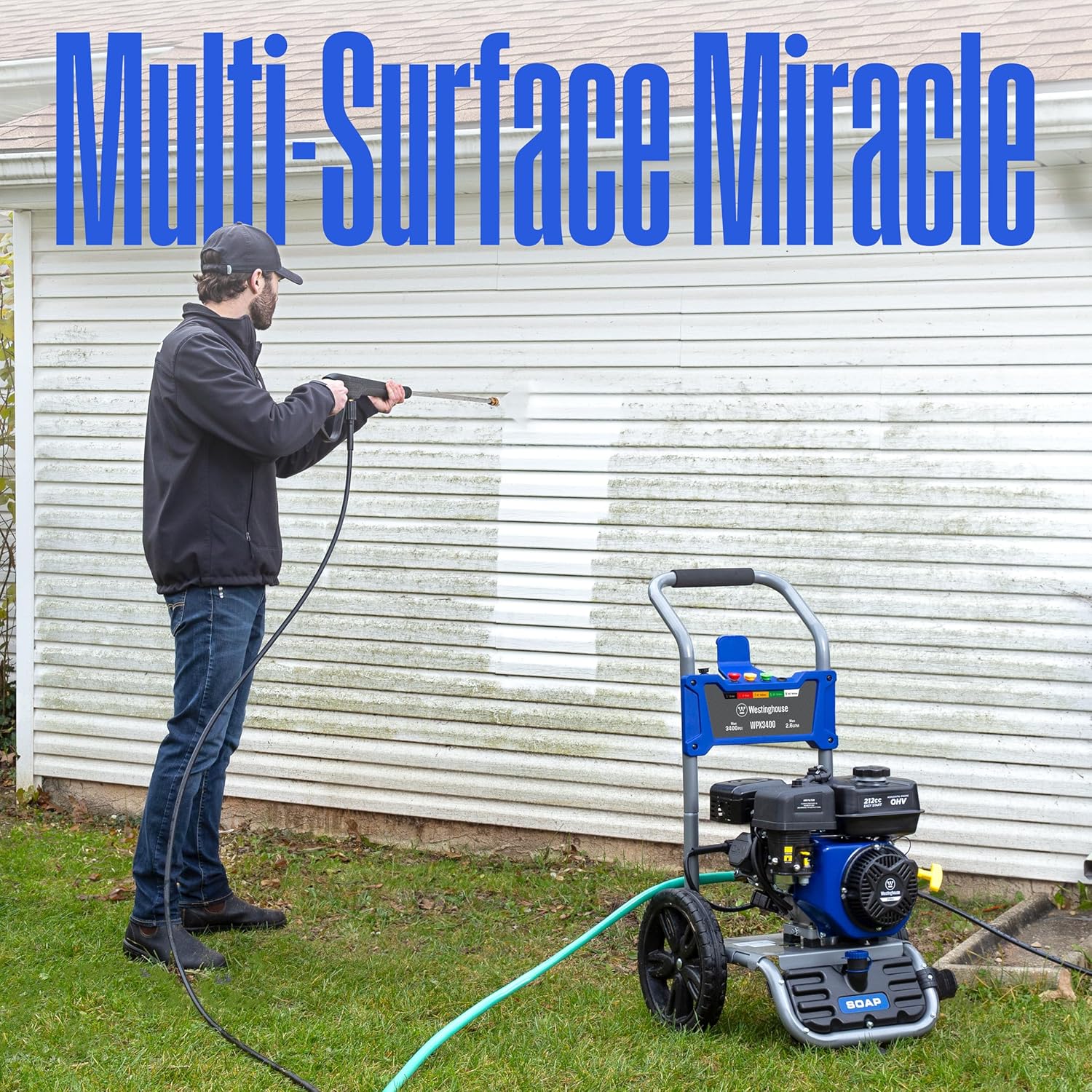 WPX3400 Gas Pressure Washer, 3400 PSI and 2.6 Max GPM, Onboard Soap Tank, Spray Gun and Wand, 5 Nozzle Set, for Cars/Fences/Driveways/Homes/Patios/Furniture