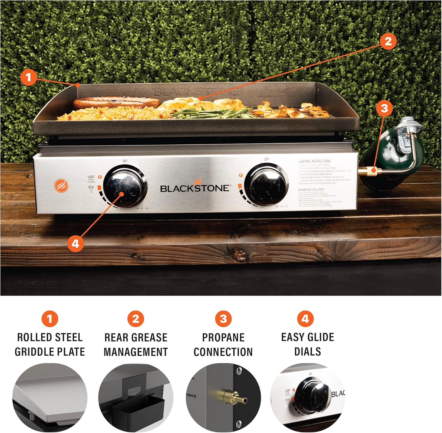 1813 Original 22” Tabletop Griddle with Hood and Stainless Steel Front Plate, Powder Coated Steel, Black