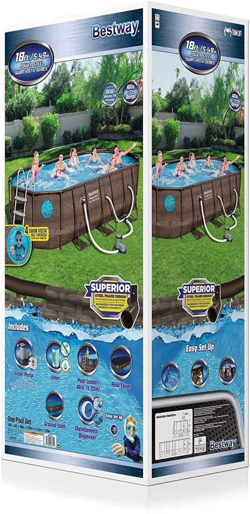 Power Steel 18' x 9 'x 48' above ground swimming pool Set with metal frame home swimming pool sand filter pump, skimmer and vacuum