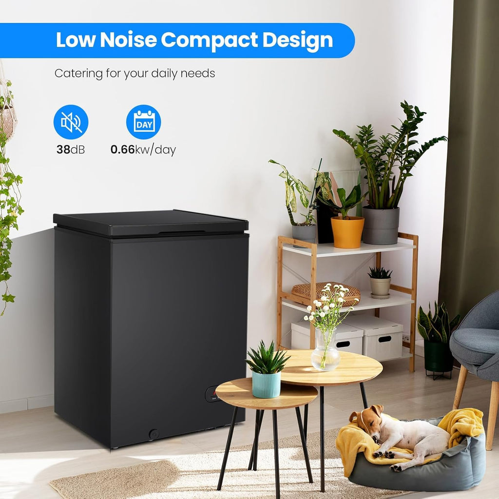 3.5 Cubic Feet Chest Freezer with 2 Removable Baskets Free Standing Top Open Door Compact Freezer with Adjustable Temperature for Home/Kitchen/Office/Bar (3.5 Cubic Feet, White)