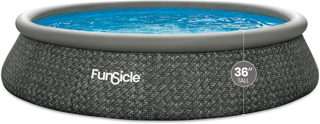 12 Foot by 36 Inch Quickset Round Inflatable Ring Top Outdoor Above Ground Swimming Pool Set with Pump and Cartridge Filter, Dark Herringbone
