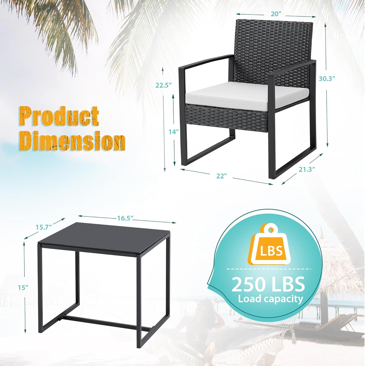 3 Pieces Patio Set Outdoor Wicker Furniture Sets Modern Rattan Chair Conversation Sets with Coffee Table for Yard and Bistro (Black)