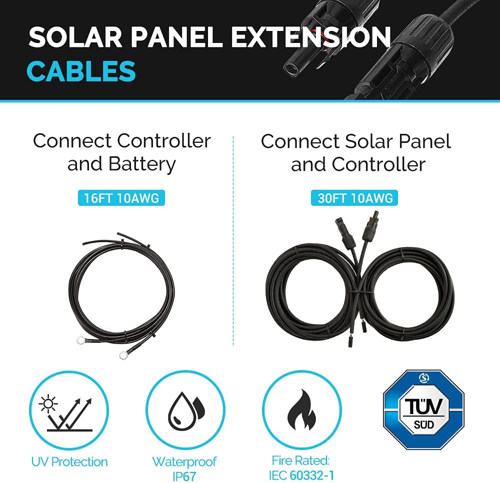 400 Watt 12 Volt Premium 4 Pcs 100W Panel+40A MPPT Charge Controller+ Bluetooth Module Fuse+ Mounting Z Brackets+Adaptor Kit +Tray Cables Set, 400W, Grid 12V Solar Power System