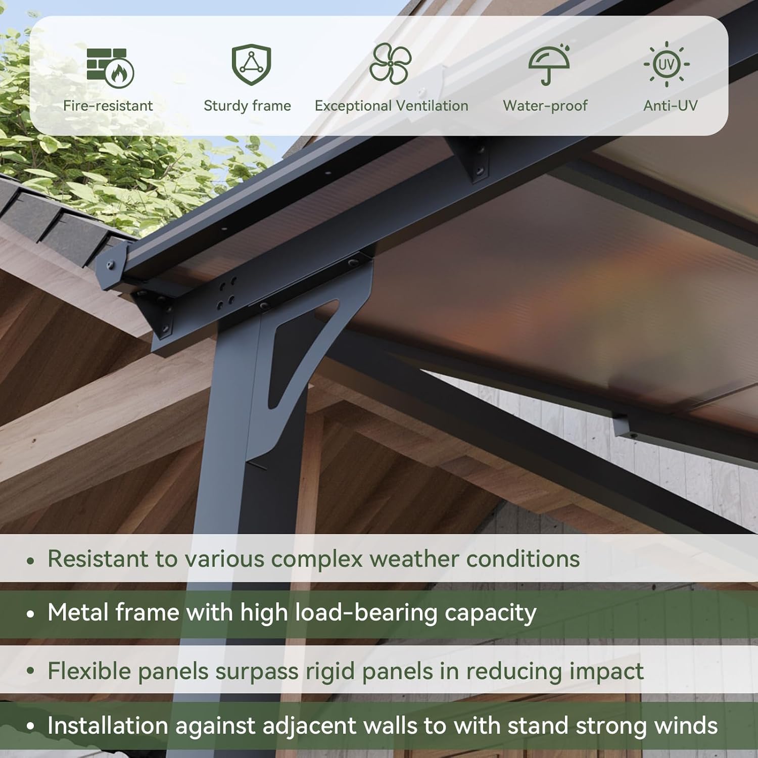 10' x 12' Gazebo for Patio, Gazebo Pergola with Sloped Roof, Large Wall-Mounted Heavy Duty Awnings, for Backyard, Deck, Patio