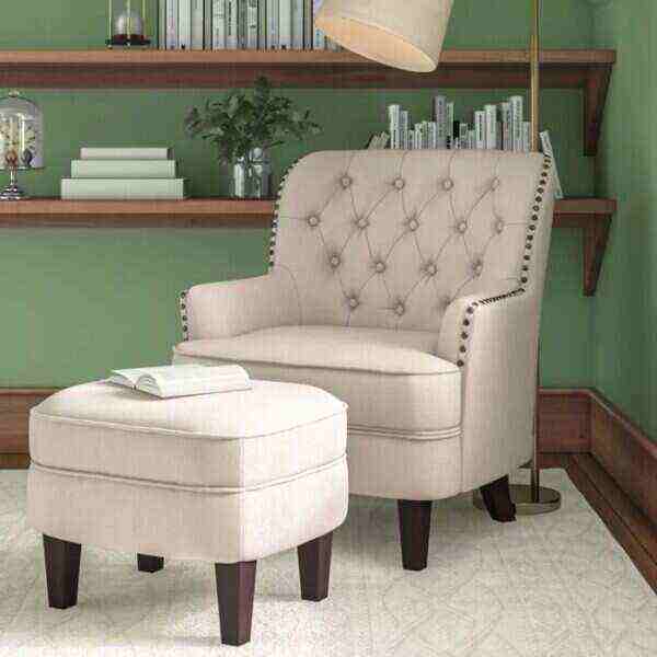 Elroy 32” Wide Tufted Wingback Chair and Ottoman - Bed Bath & Beyond