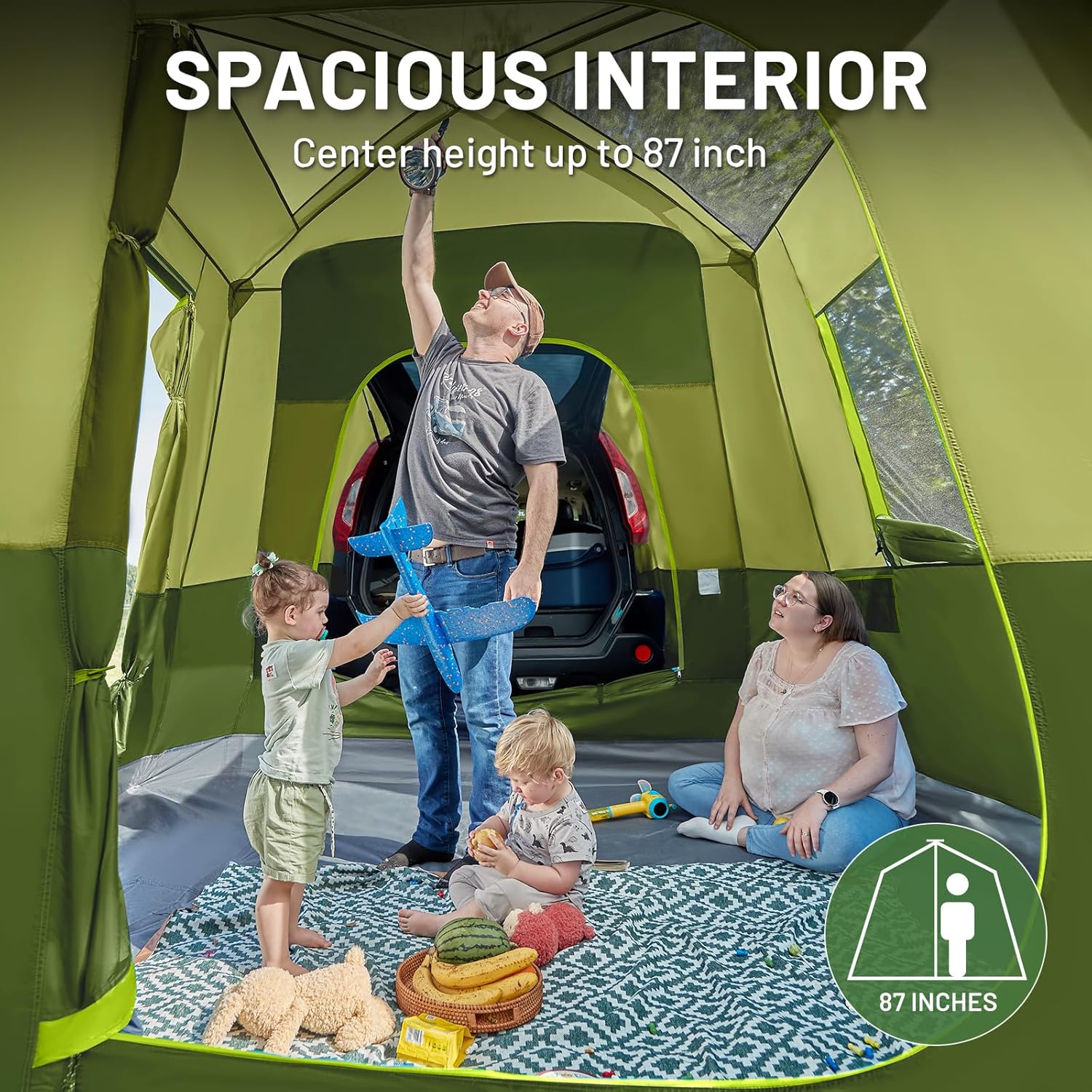 5-9 Person SUV Tent with Screen Porch and Awning for Family Camping, Weather Resistant and Portable Van or Car Tent, Includes Rainfly and Storage Bag, 13' W X 10' L X 7.1' H