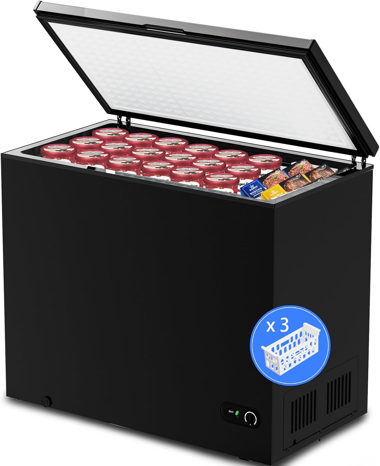 3.5 Cubic Feet Chest Freezer with 2 Removable Baskets Free Standing Top Open Door Compact Freezer with Adjustable Temperature for Home/Kitchen/Office/Bar (3.5 Cubic Feet, White)