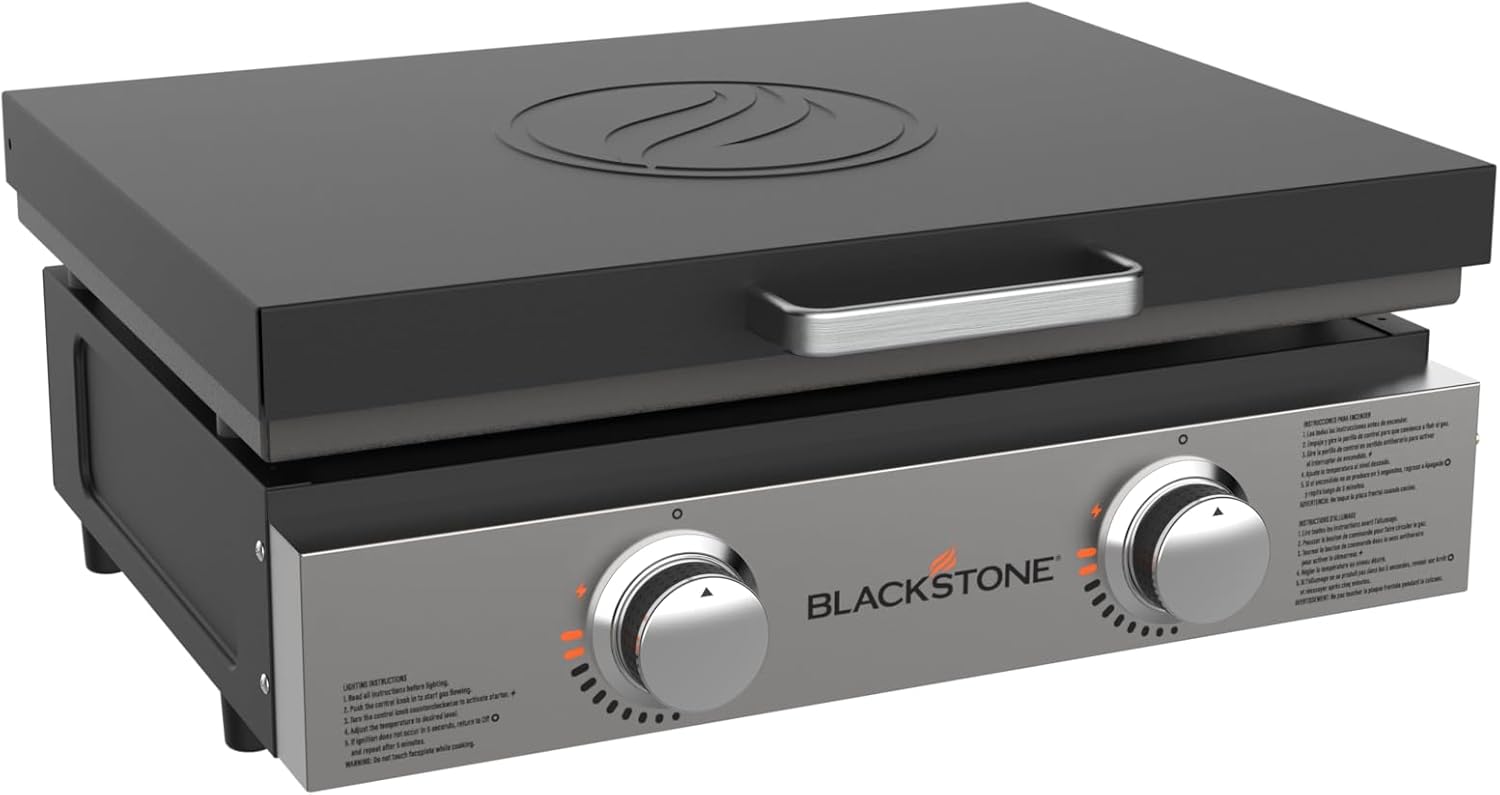 1813 Original 22” Tabletop Griddle with Hood and Stainless Steel Front Plate, Powder Coated Steel, Black