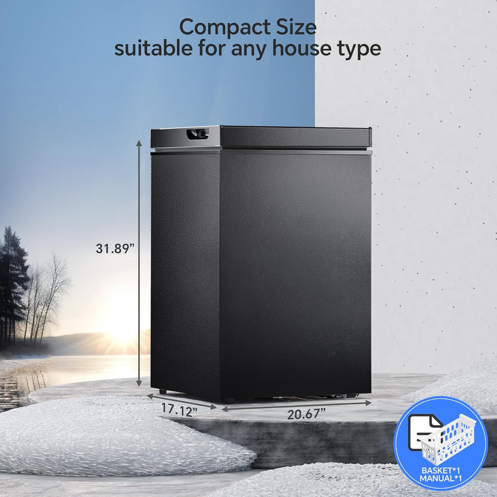 3.5 Cubic Feet Chest Freezer with 2 Removable Baskets Free Standing Top Open Door Compact Freezer with Adjustable Temperature for Home/Kitchen/Office/Bar (3.5 Cubic Feet, White)
