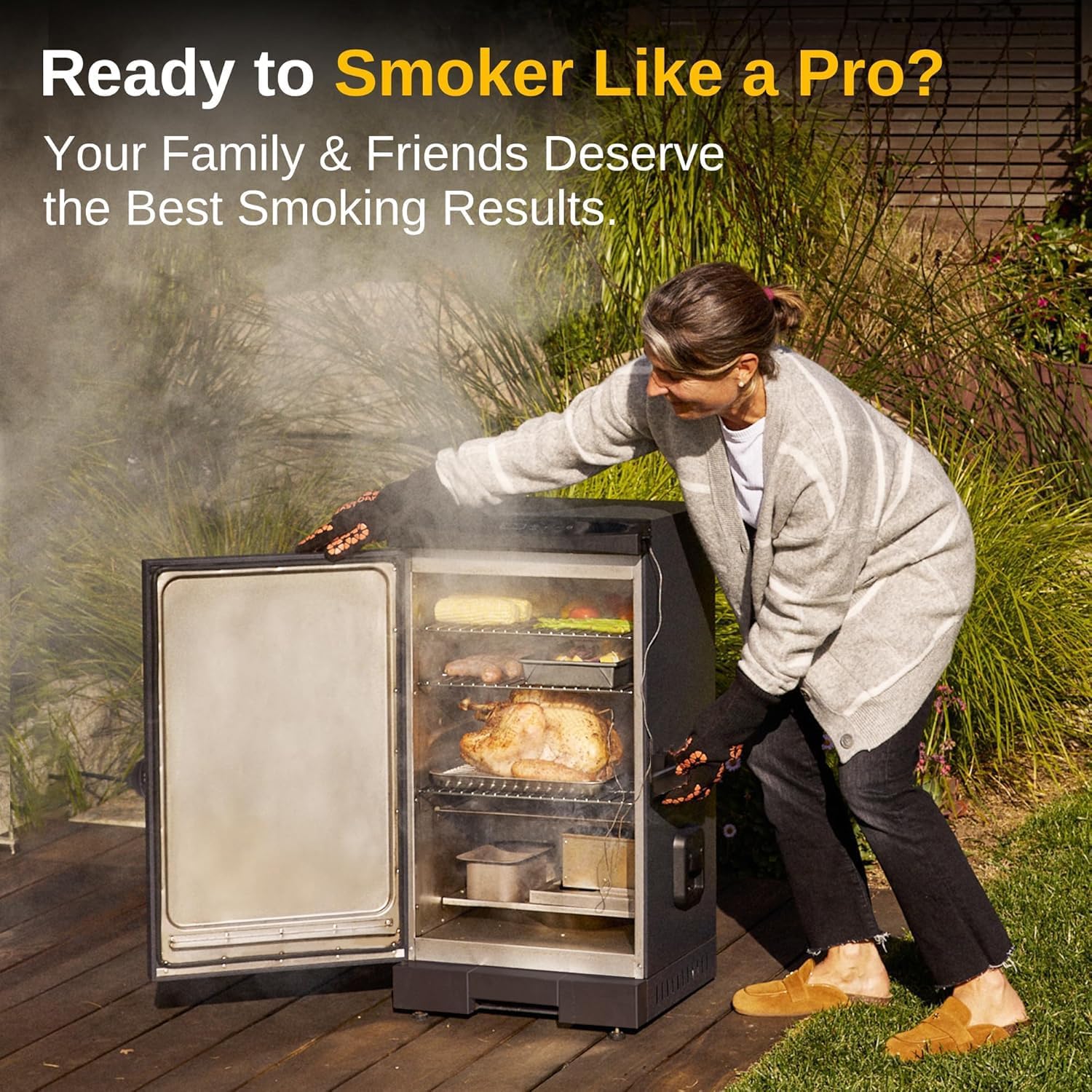 30" Electric Smoker, Outdoor Smoker with Glass Door & Meat Thermometer, 725 Sq Inch Large Capacity, 4 Detachable Racks for Backyard BBQ, Party, Outdoor Cooking Night Blue