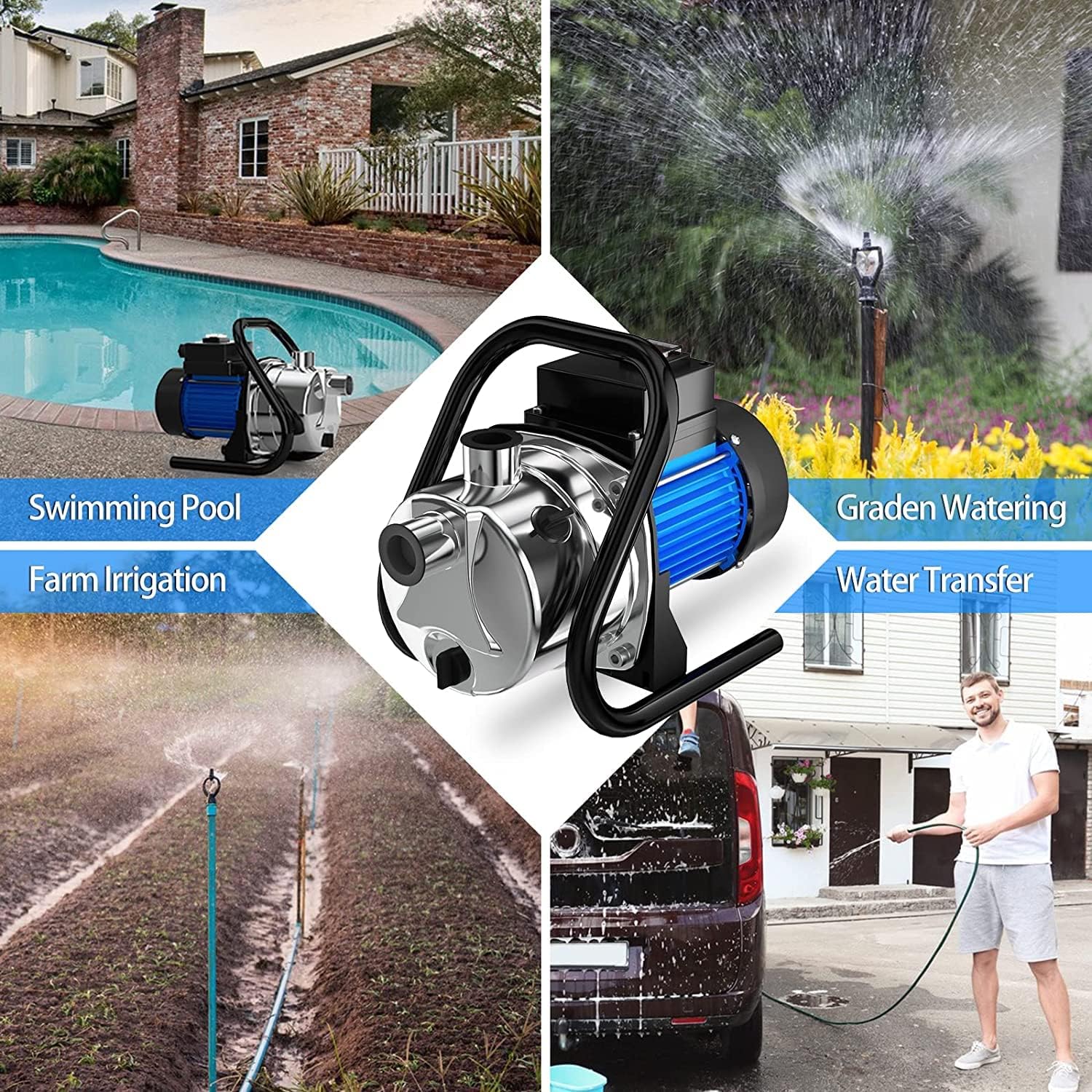 1.6 HP Portable Water Transfer Pump 1500 GPH Electric Shallow Well Pump Garden Booster Pumps for Draining Irrigation Lawn Farm Water Removal
