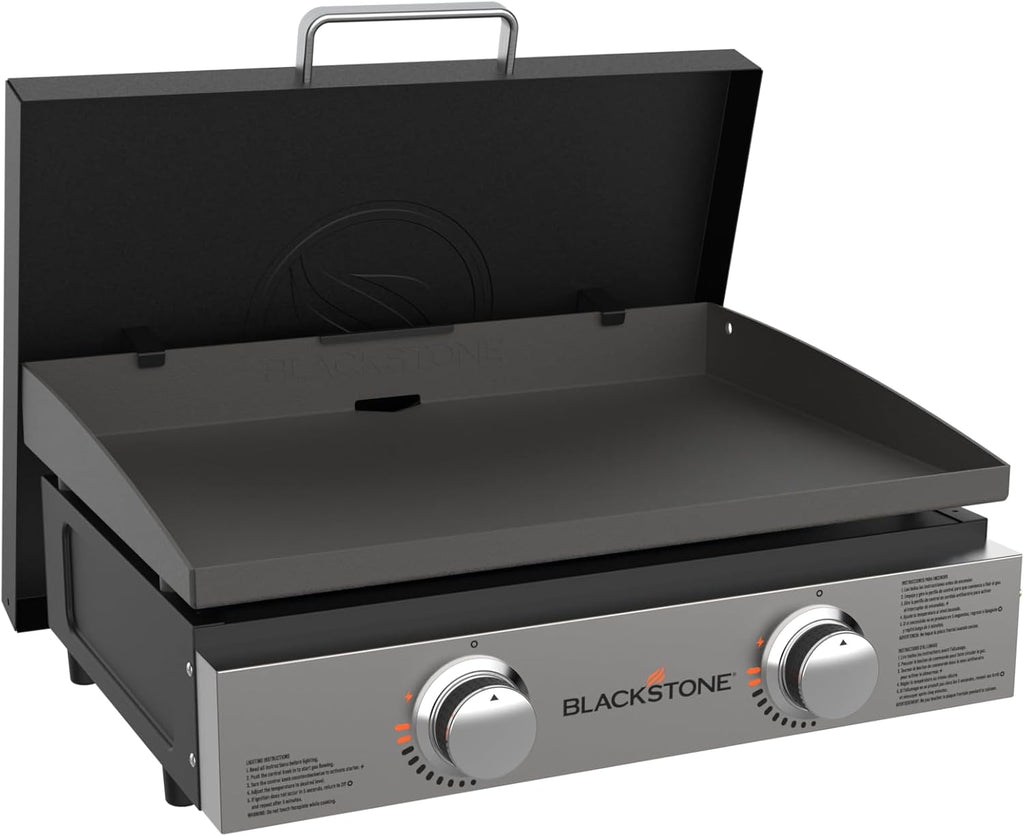 1813 Original 22” Tabletop Griddle with Hood and Stainless Steel Front Plate, Powder Coated Steel, Black