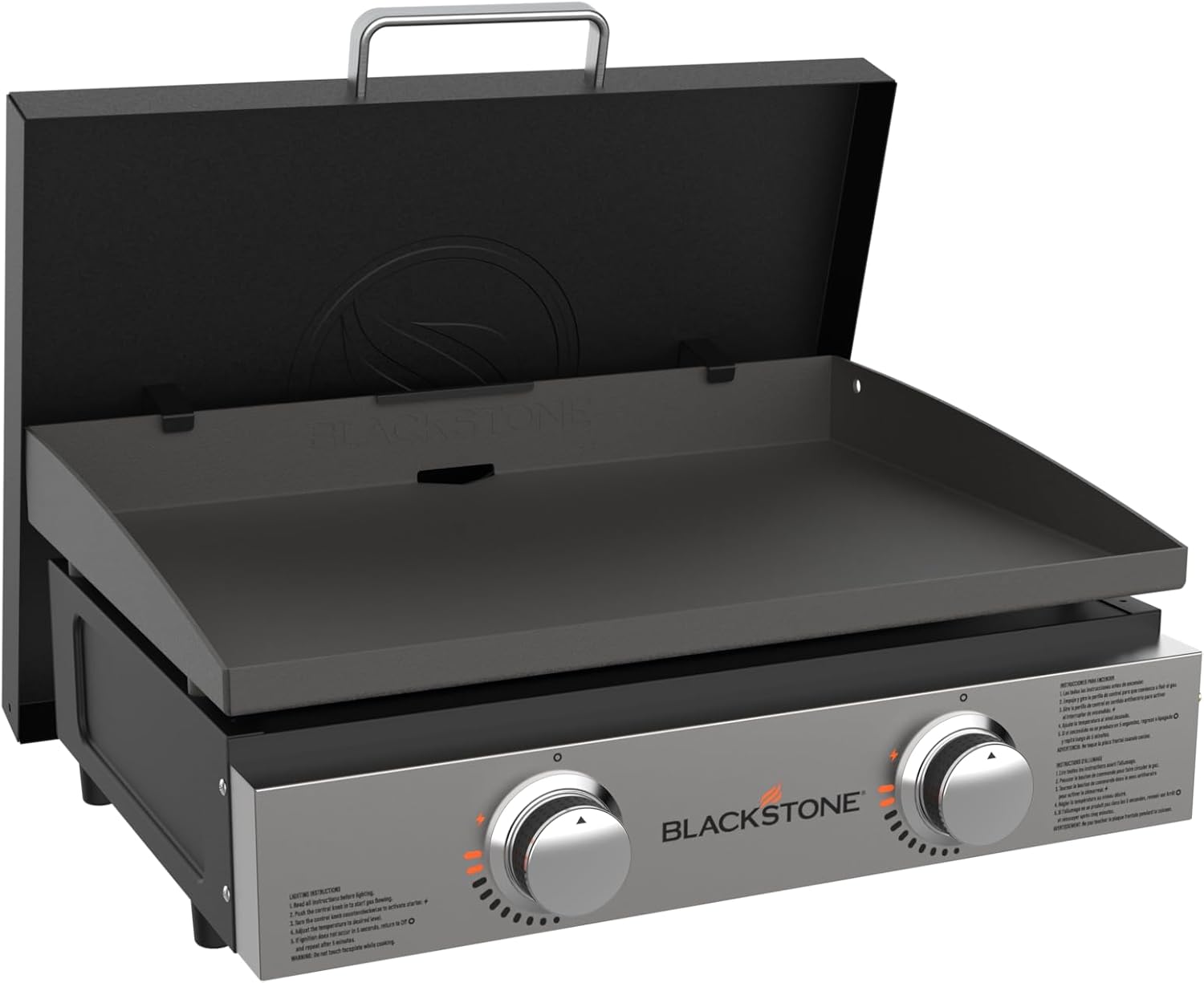 1813 Original 22” Tabletop Griddle with Hood and Stainless Steel Front Plate, Powder Coated Steel, Black