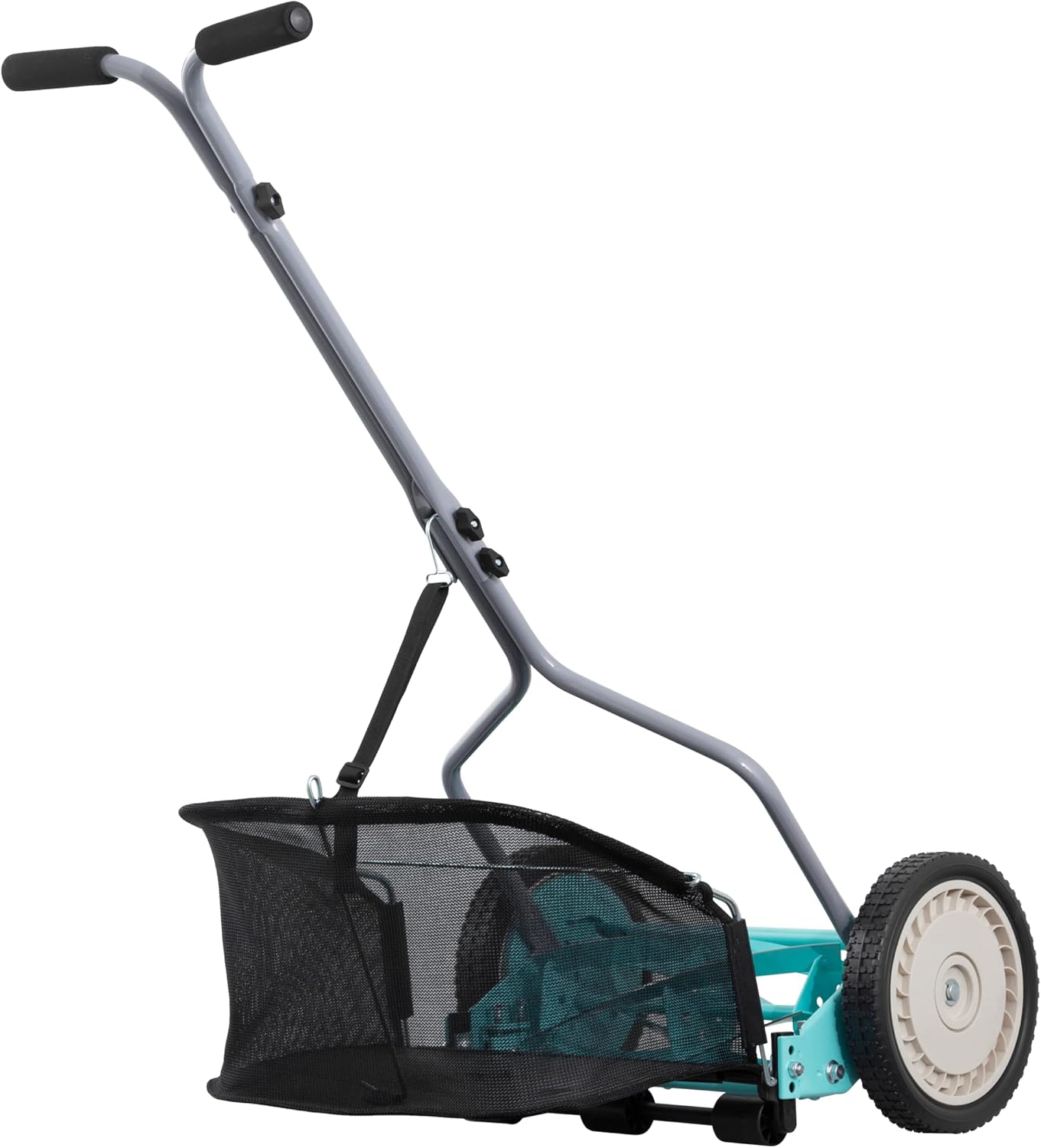 Mower Company 1725-16GC 16-inch 7-blade reel mower with grass debris collection device, designed specifically for lawns, green model