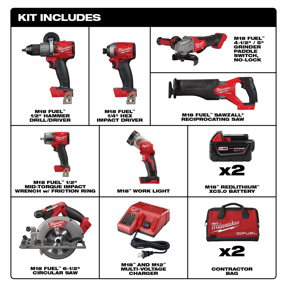 18V M18 Lithium-Ion Brushless Cordless 7-Tool Combo Kit 5.0 Ah