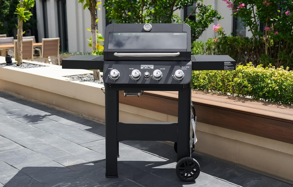 Grills 4-Burner Liquid Propane Gas Grill, Silver Stainless Steel Grill Outdoor Patio Garden Barbecue Grill with Clearview® Lid and One Foldable Shelf, Mesa400MF