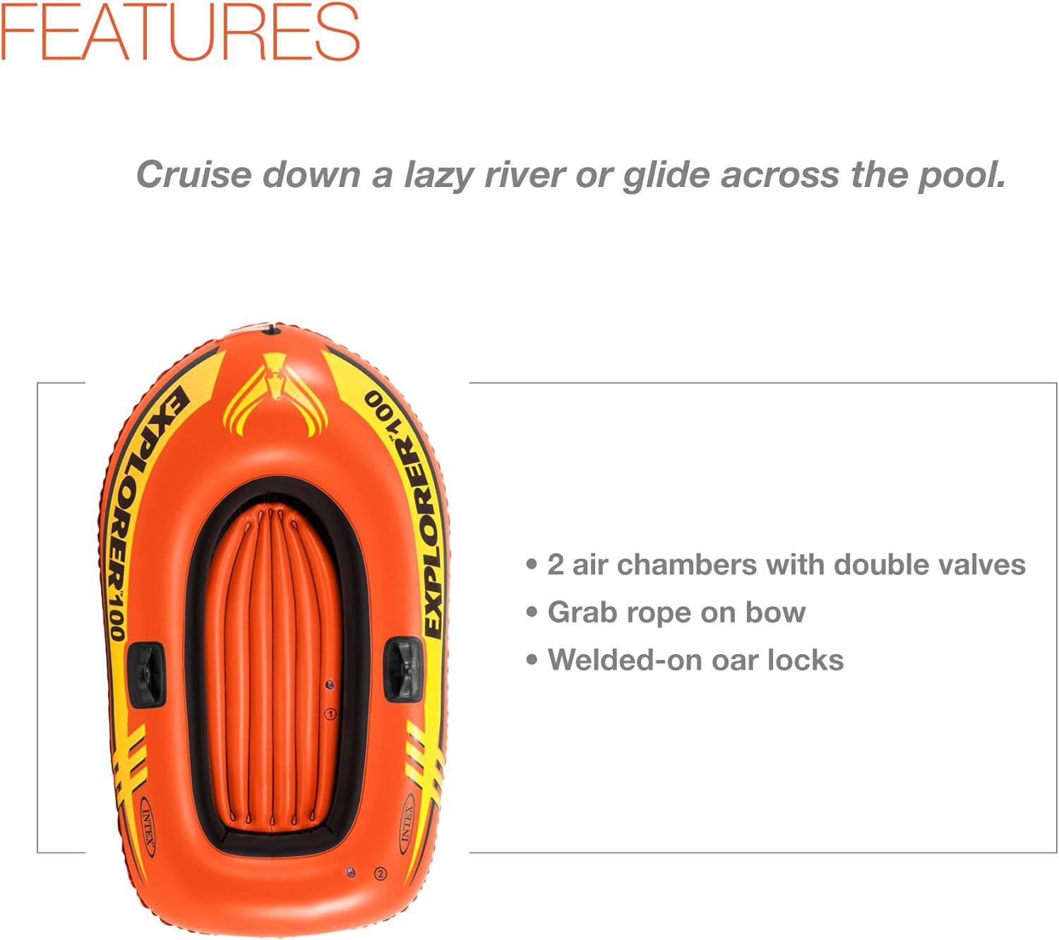Explorer Inflatable Boat Series: Dual Air Chambers – Welded Oar Locks – Grab Handles – Bow Rope – Sporty Design